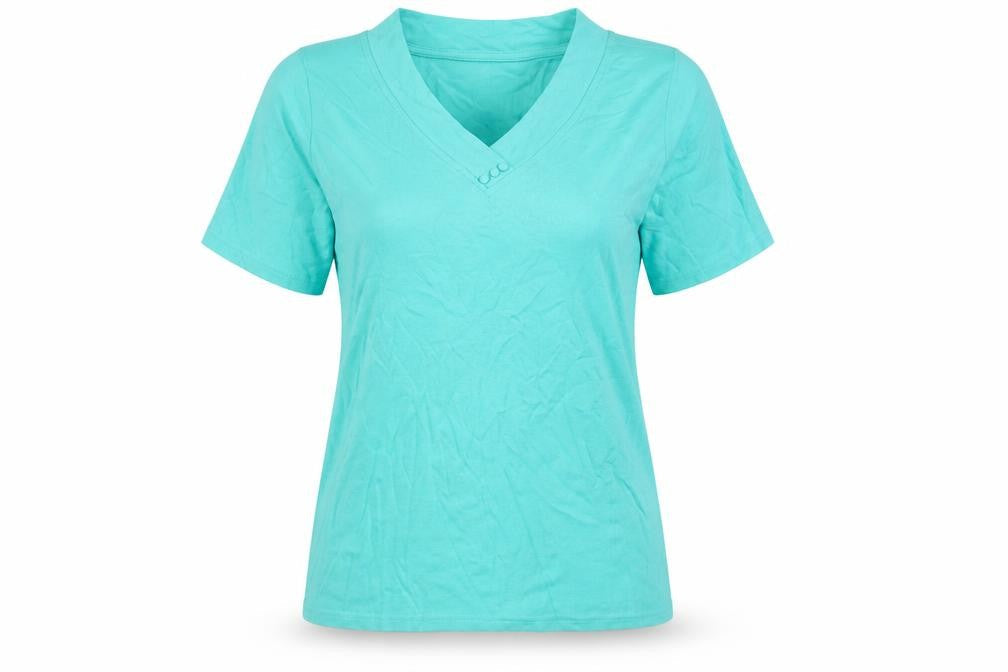 Isle Women's Green V-Neck Cotton T-Shirt Medium