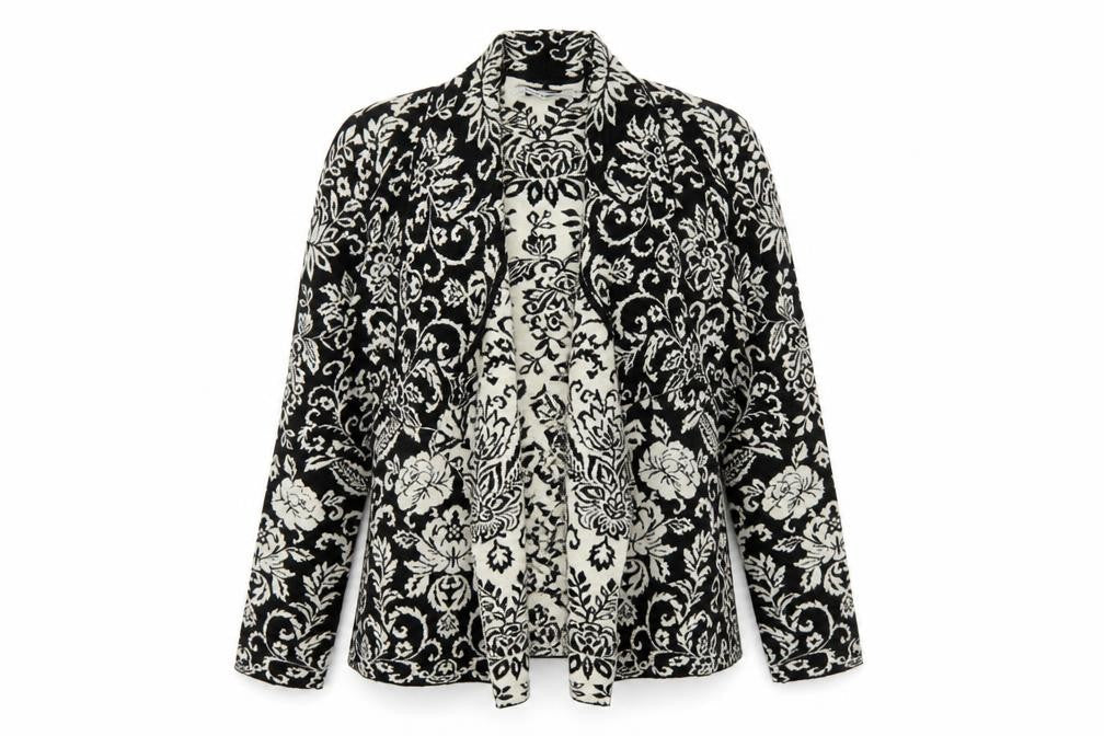 Alice Collins Women's Black Floral Cardigan Size 14