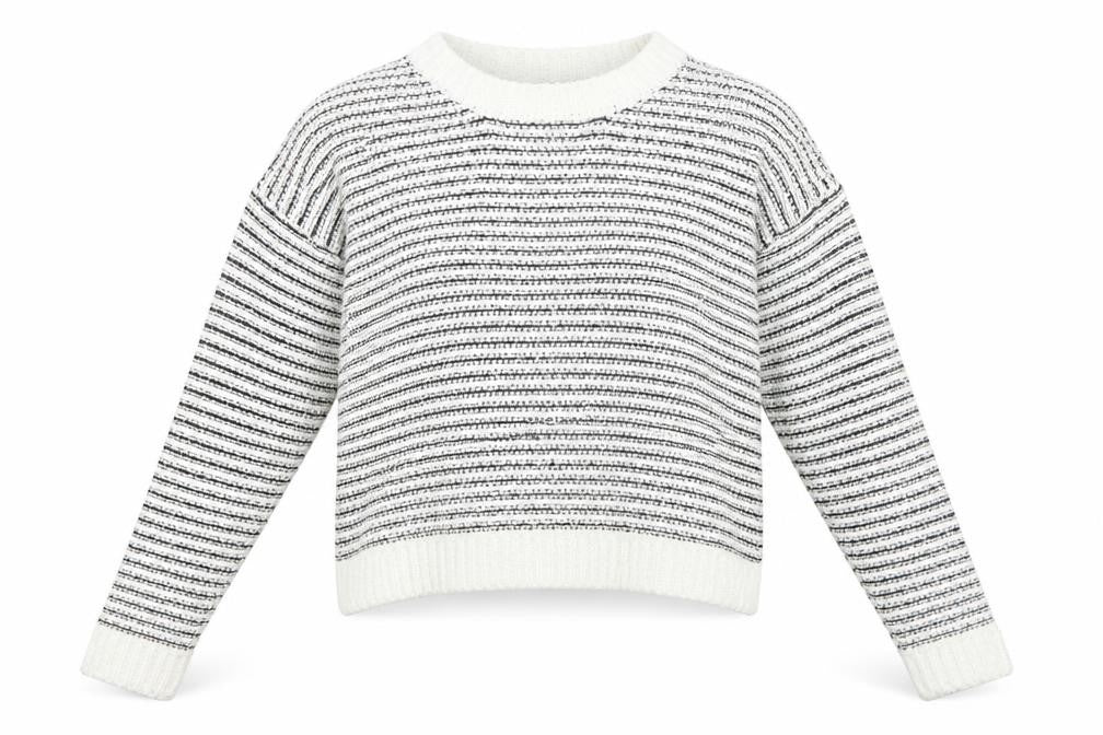 Brave Soul Women's White Striped Pullover Jumper