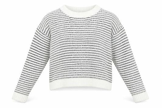 Brave Soul Women's White Striped Pullover Jumper