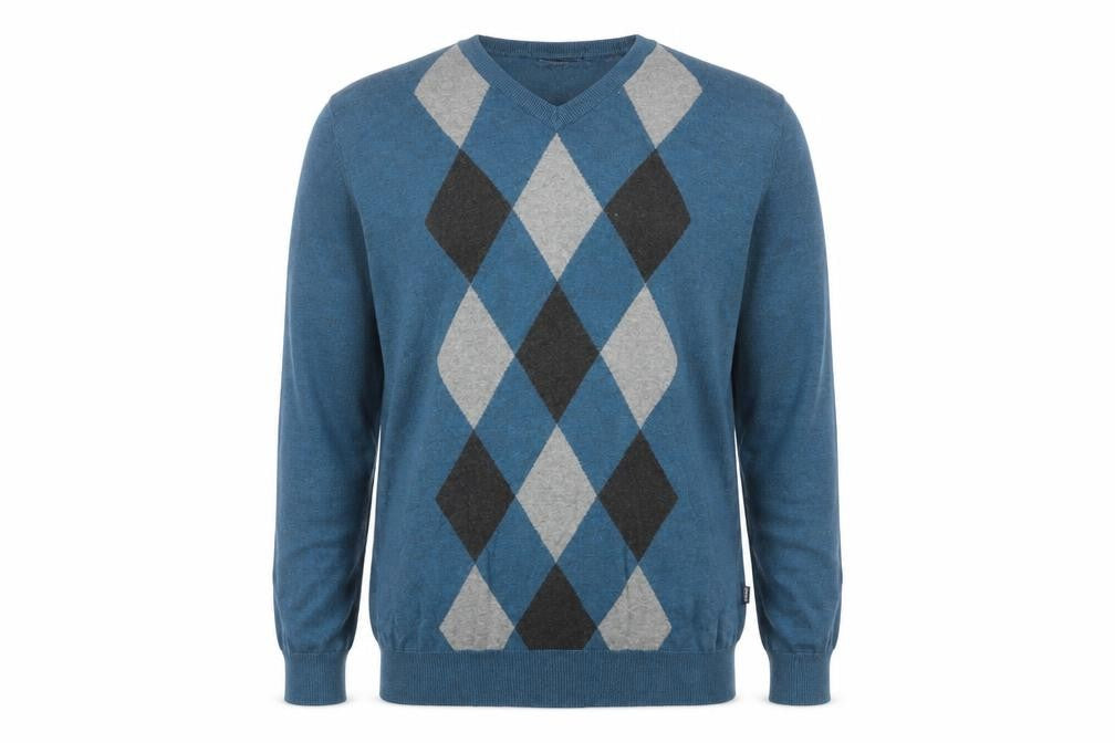 Maine New England Men's Blue Argyle Pullover Jumper M