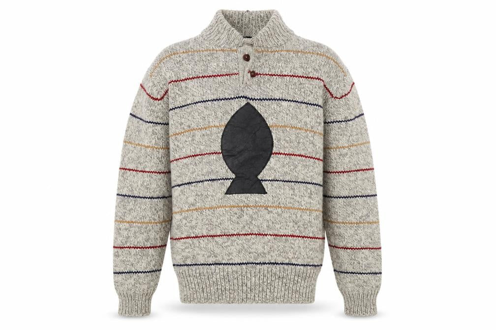 White Hawk Men's Grey Henley Striped Jumper M