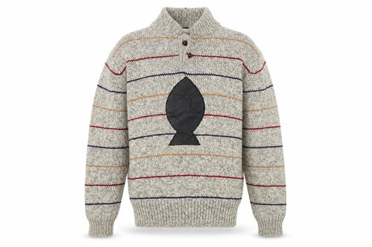 White Hawk Men's Grey Henley Striped Jumper M