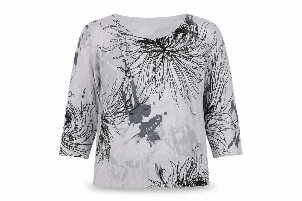 Text Women's Grey Floral Jumper L Casual