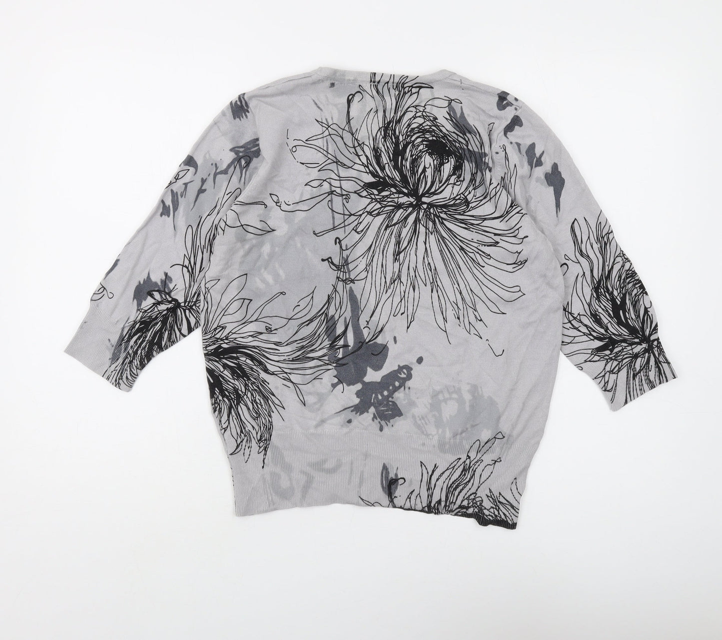 Text Women's Grey Floral Jumper L Casual