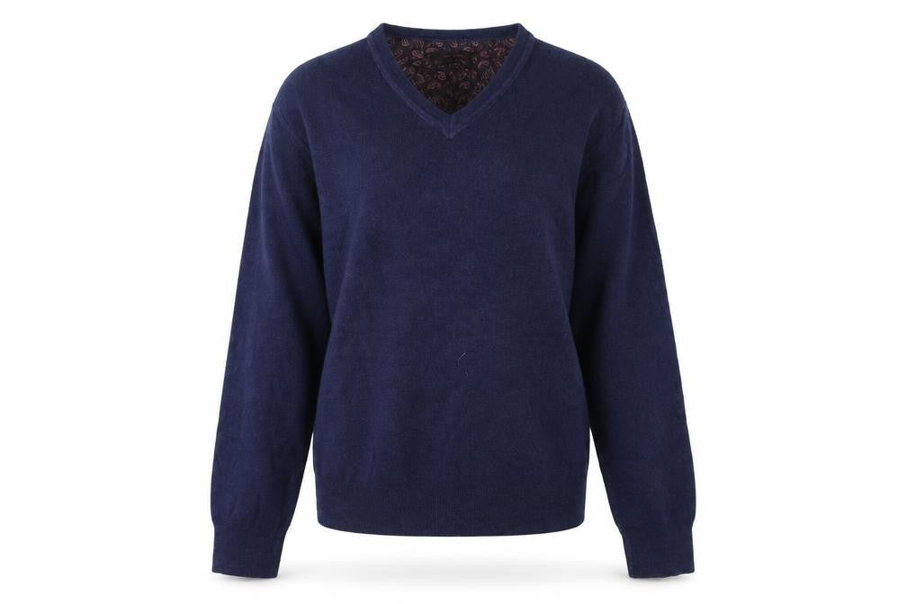 Sand Unisex Blue V-Neck Wool Pullover Jumper - L