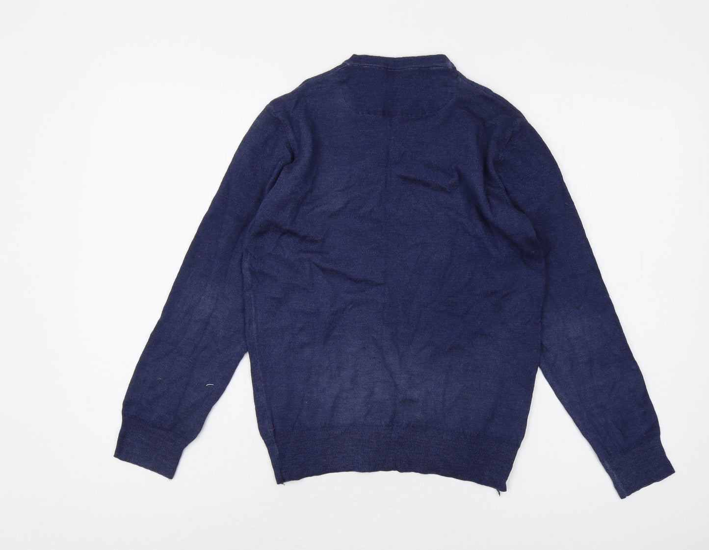 Sand Unisex Blue V-Neck Wool Pullover Jumper - L