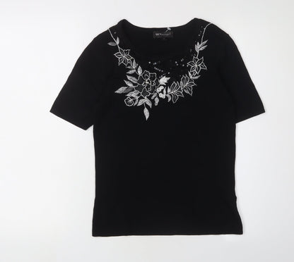SKY Women's Black Embroidered XS Basic T-Shirt