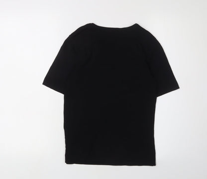 SKY Women's Black Embroidered XS Basic T-Shirt