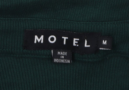 Close-up detail of Motel Rocks Green Collared Cropped Polo - M