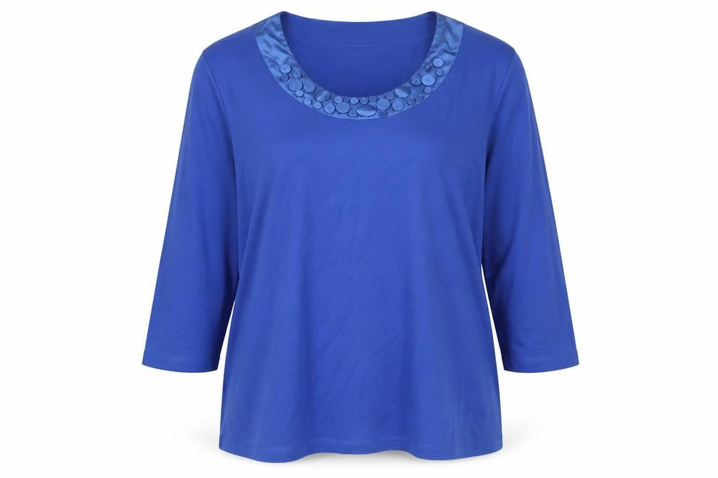 Country Casuals Women Blue 2XL 3/4 Sleeve Basic T-Shirt