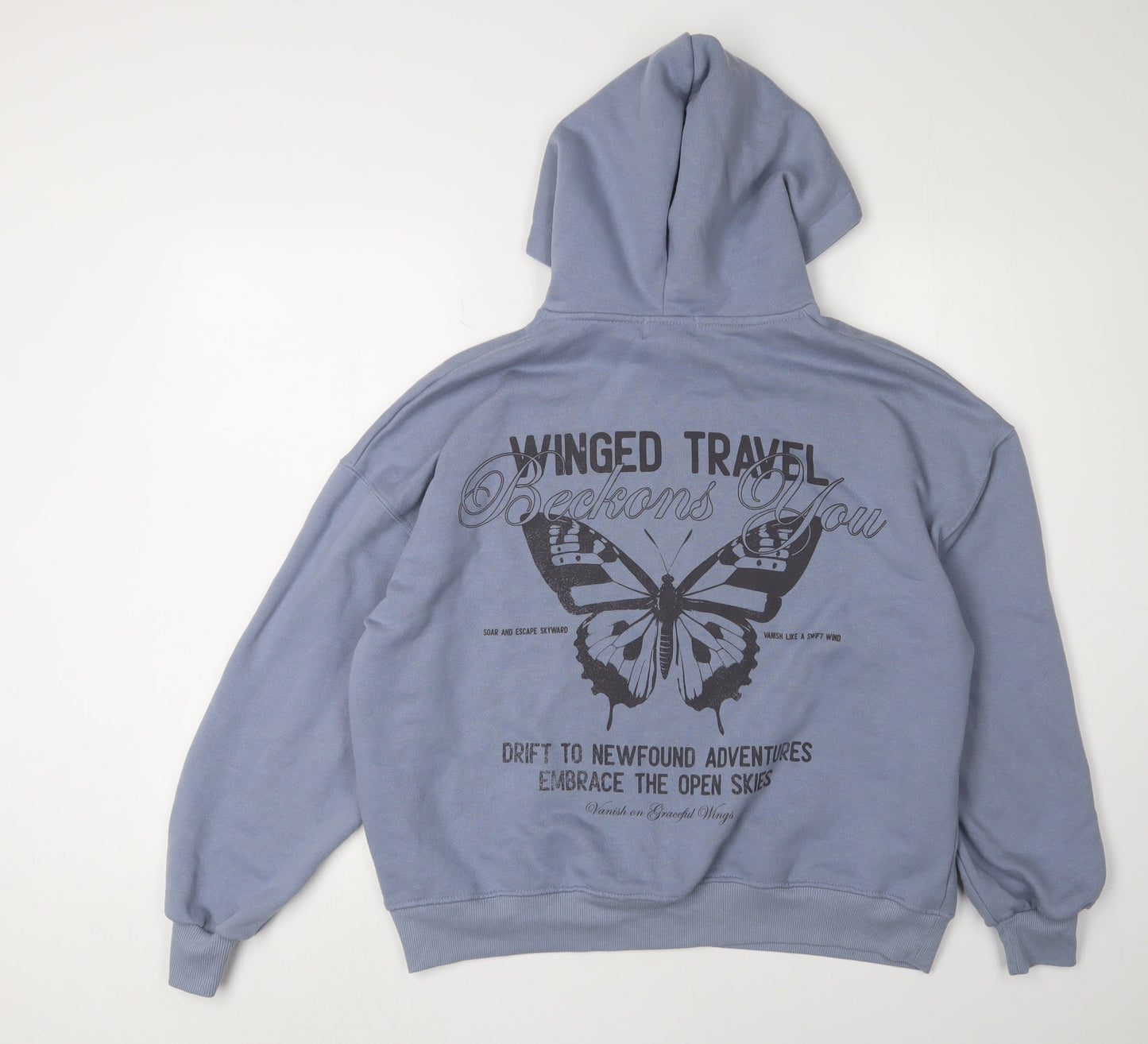 Pull&Bear Teens Blue Hoodie Pullover 2XS Graphic Print