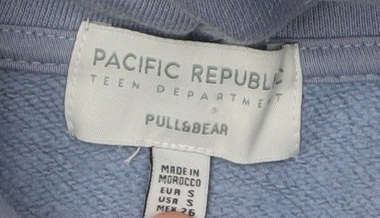 Pull&Bear Teens Blue Hoodie Pullover 2XS Graphic Print