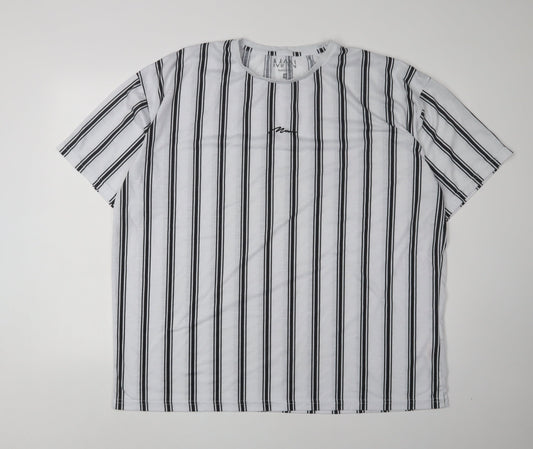 boohooMAN Men's White Striped XL T-Shirt