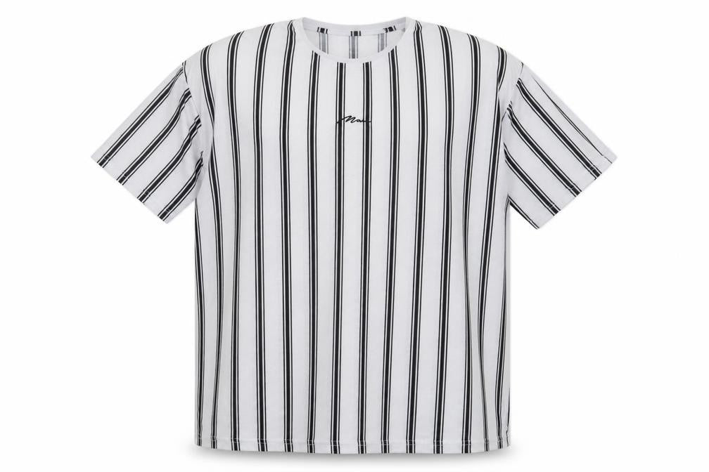 boohooMAN Men's White Striped XL T-Shirt
