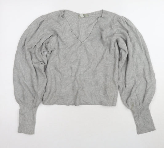 ASOS Women's Grey V-Neck Balloon Sleeve Pullover Jumper
