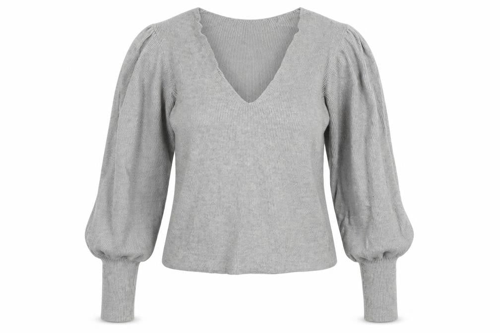 ASOS Women's Grey V-Neck Balloon Sleeve Pullover Jumper
