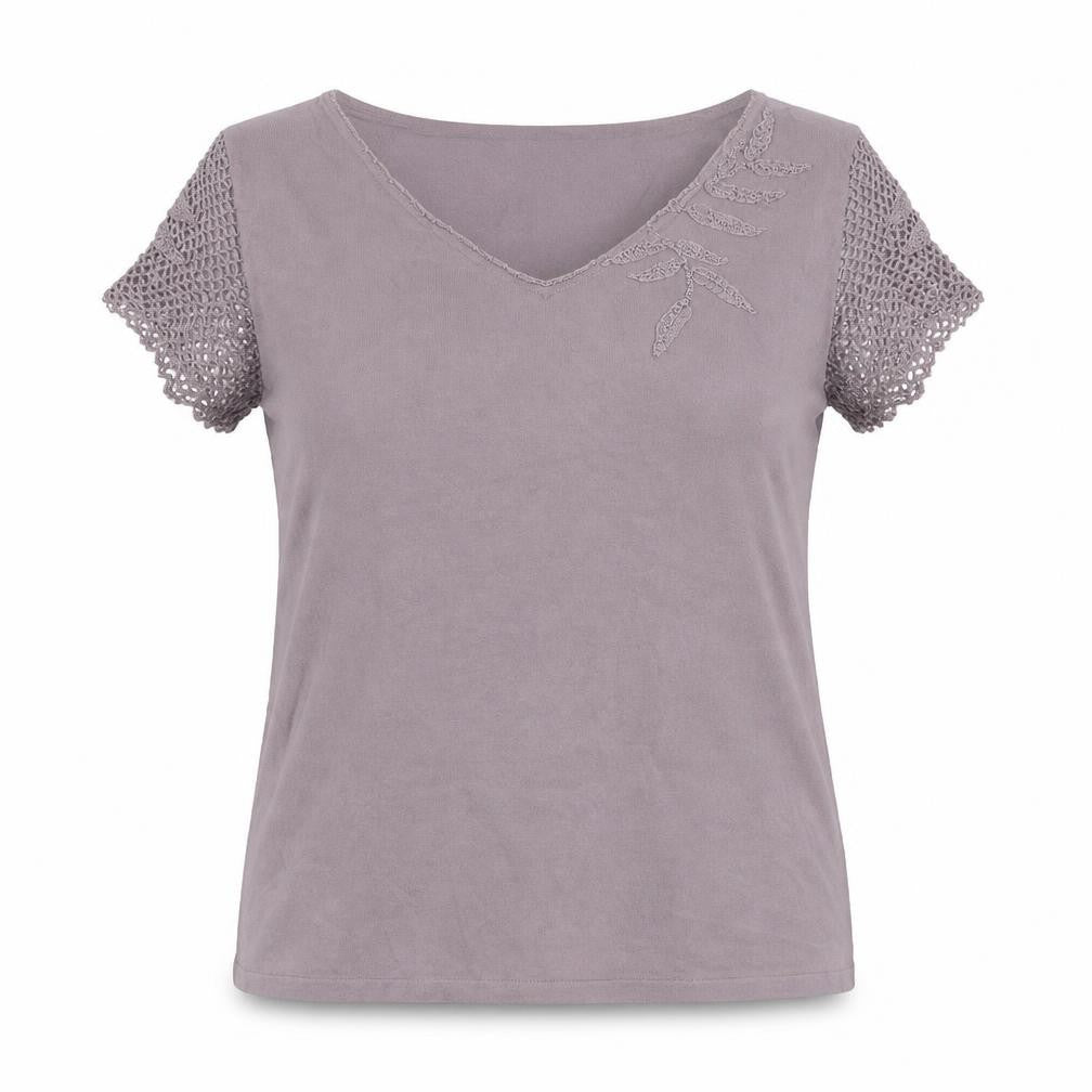Principles Women's Grey V-Neck Crochet Blouse Size 16