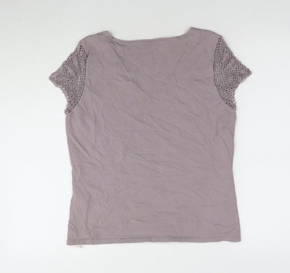 Back view of Principles Women's Grey V-Neck Crochet Blouse, size 16