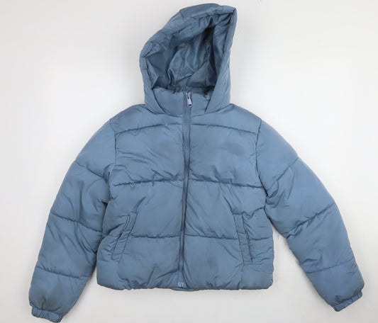New Look Blue Girls Puffer Jacket 12-13 Years Hooded Winter