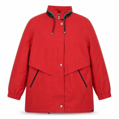 Sportiv Women's Red Relaxed Fit Long Jacket with Drawstring