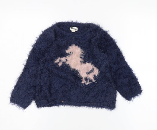 Hatley Girls Blue Animal Print Pullover Jumper 4 Years