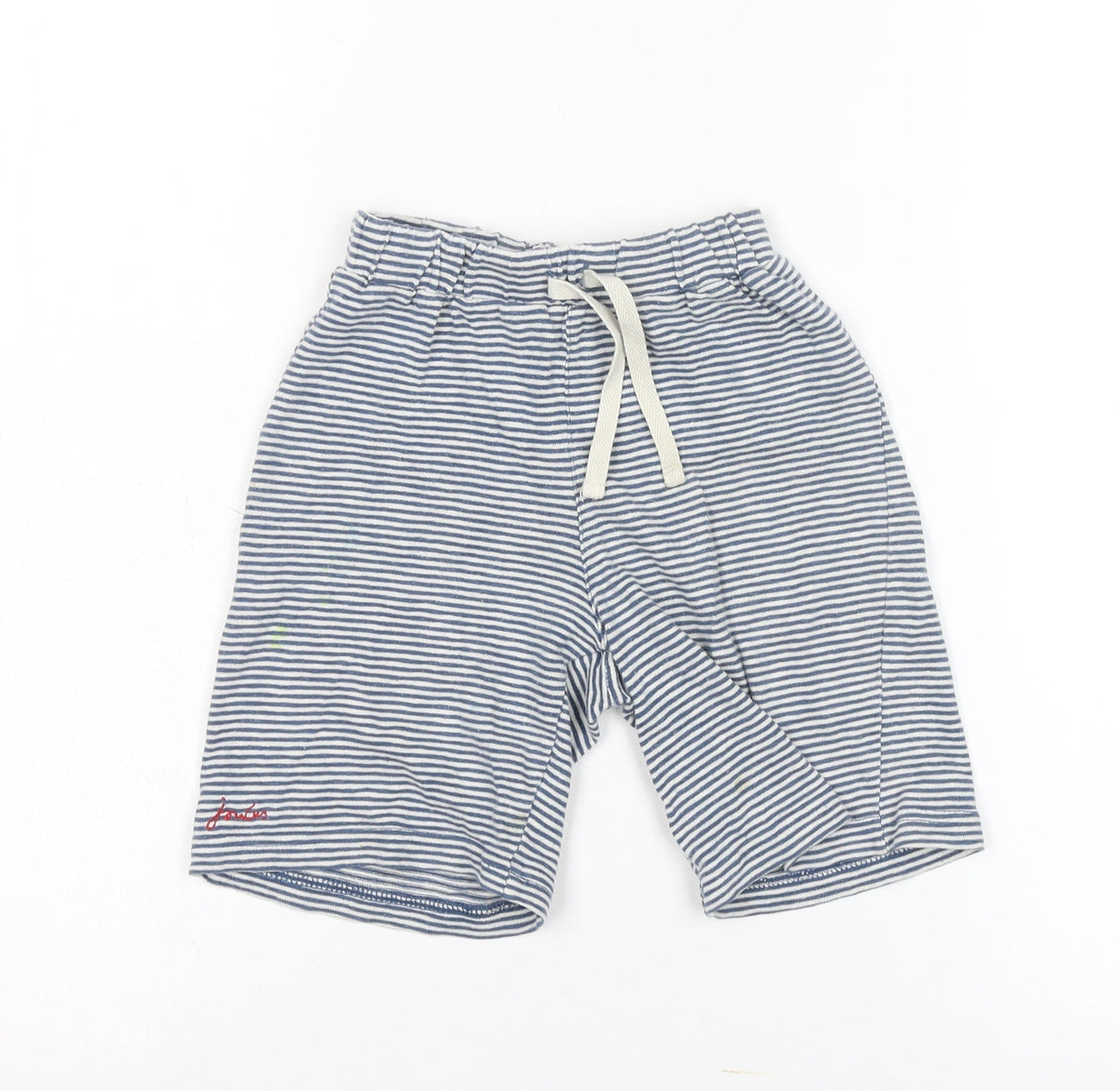 Additional front view of Tom Joule boys’ blue striped sweat shorts, 3 years, elastic waist