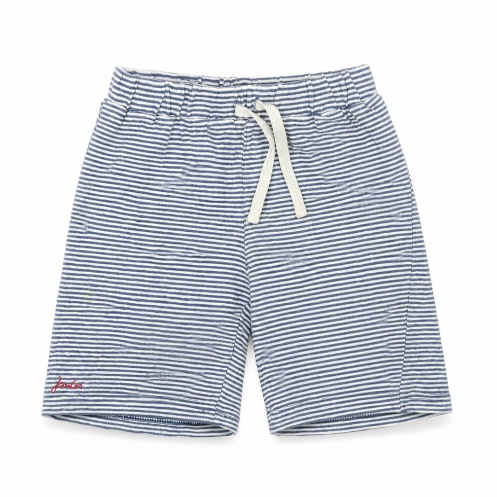 Front view of Tom Joule boys’ blue striped sweat shorts, 3 years, elastic waist