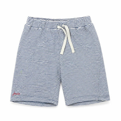 Front view of Tom Joule boys’ blue striped sweat shorts, 3 years, elastic waist