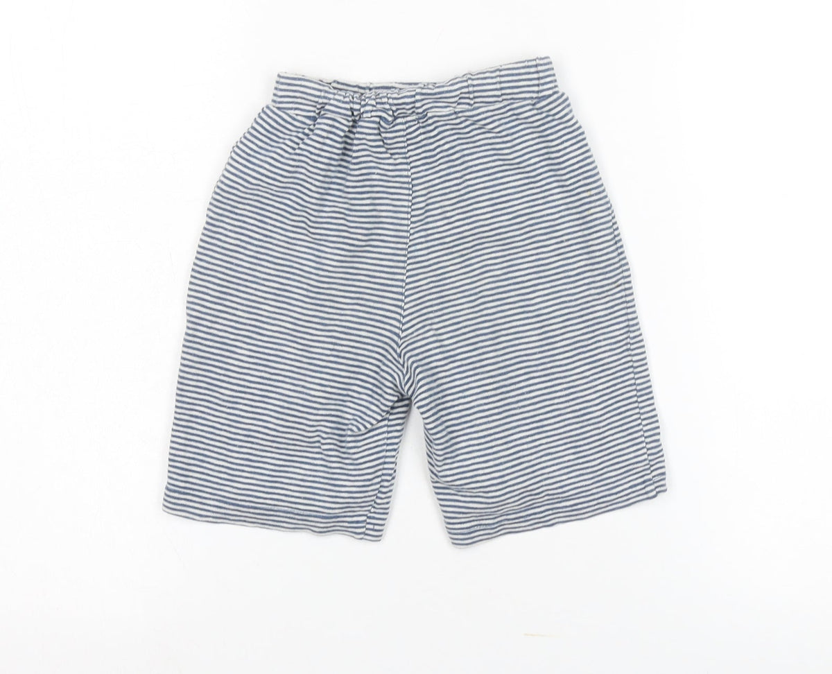 Back view of Tom Joule boys’ blue striped sweat shorts, 3 years, elastic waist