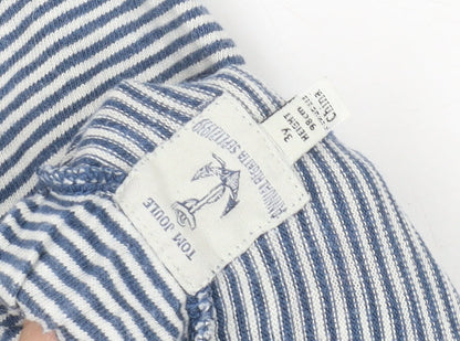Close-up detail of Tom Joule boys’ blue striped sweat shorts, 3 years, elastic waist