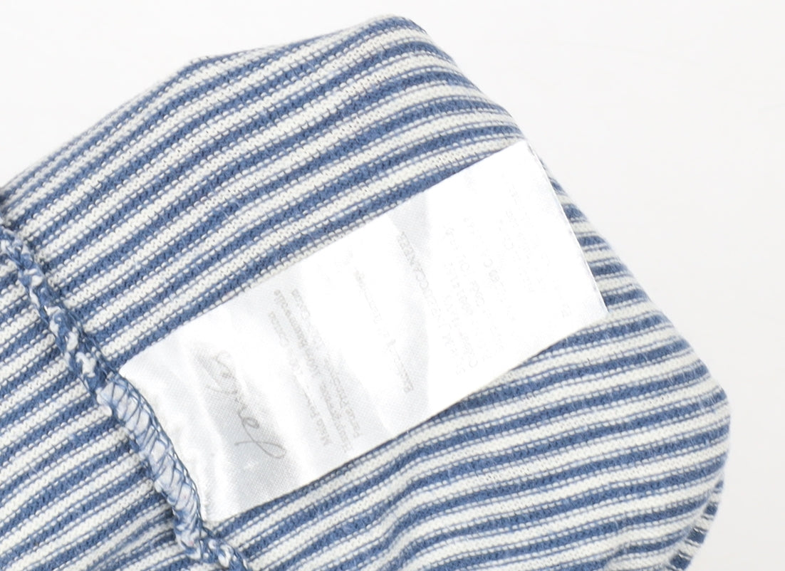 Brand and care label for Tom Joule boys’ blue striped sweat shorts, 3 years, elastic waist