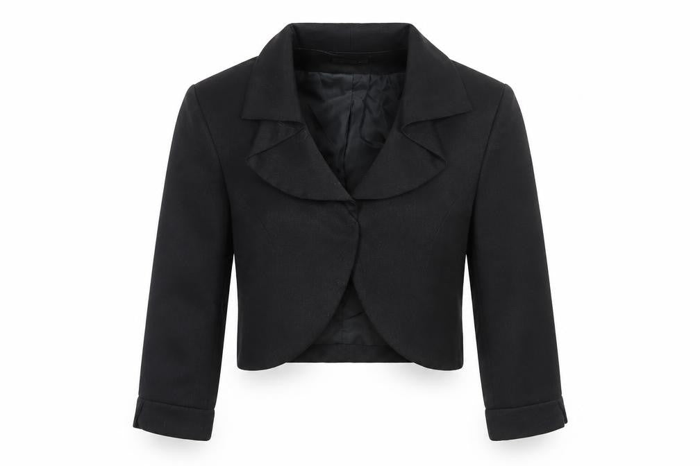 Front view of Roman Originals Women's Black Cropped Blazer, size 10