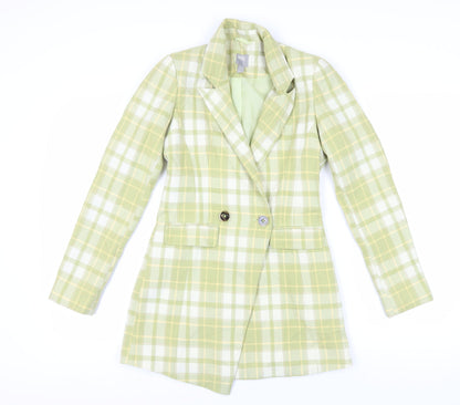 Additional front view of ASOS Women's Green Check Double-Breasted Blazer, size 6