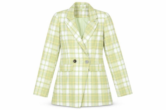 ASOS Women's Green Check Double-Breasted Blazer Size 6