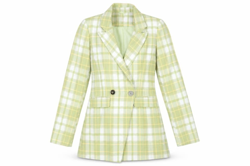 ASOS Women's Green Check Double-Breasted Blazer Size 6