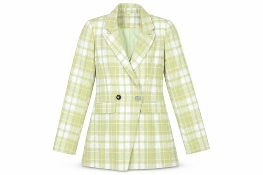 ASOS Women's Green Check Double-Breasted Blazer Size 6