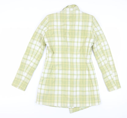 Back view of ASOS Women's Green Check Double-Breasted Blazer, size 6