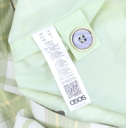 Close-up detail of ASOS Women's Green Check Double-Breasted Blazer, size 6