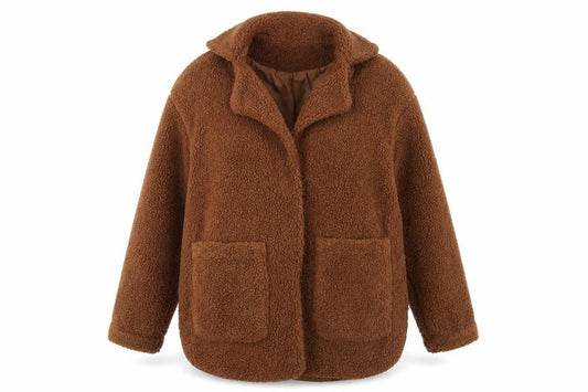 Brave Soul Women's Brown Fleece Mid-Length Overcoat