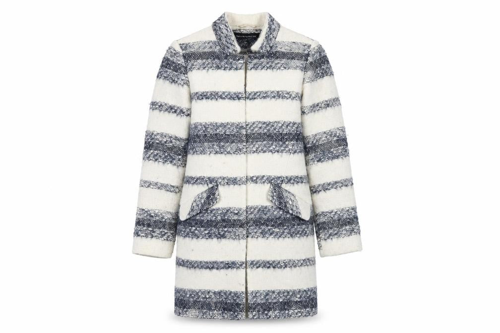 Warehouse Women's Striped Wool Blend Coat, Size 8, Multicoloured
