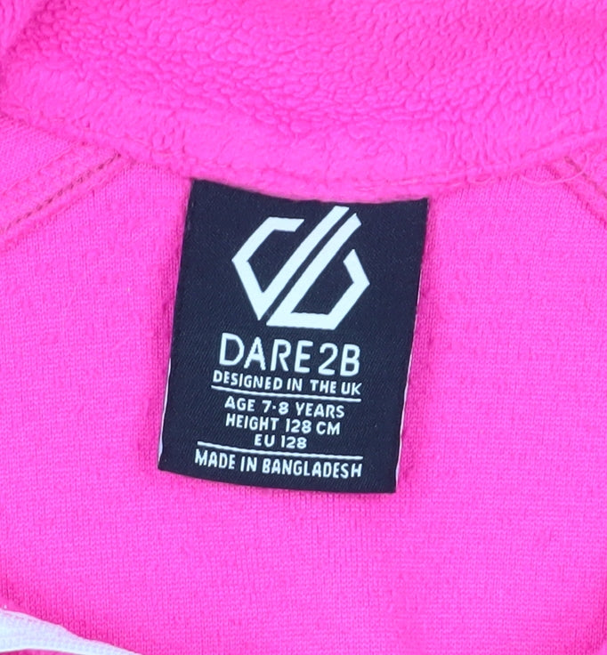 Close-up detail of Dare 2b girls’ pink fleece sweatshirt 7-8 years pullover