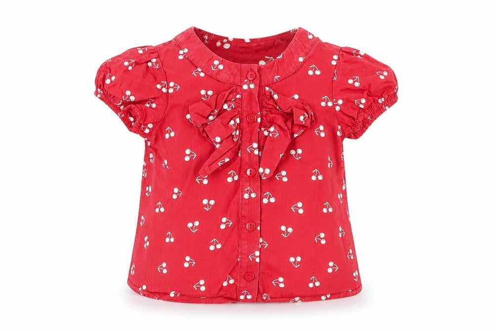 Next Girls Red Floral Button-Up Blouse, 5 Years, Ruffled Bow