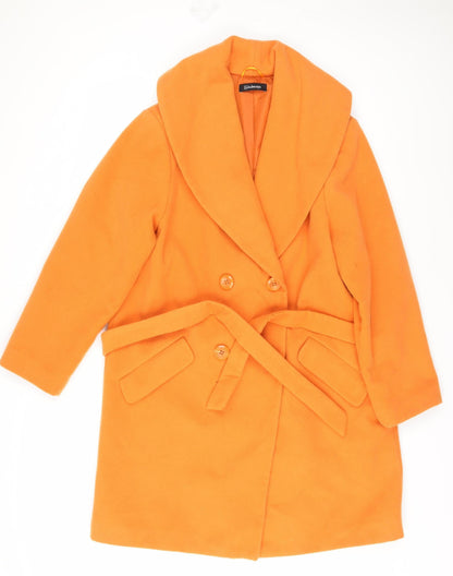 Additional front view of Kaleidoscope Women's Orange Coat, UK 12, Belted Overcoat