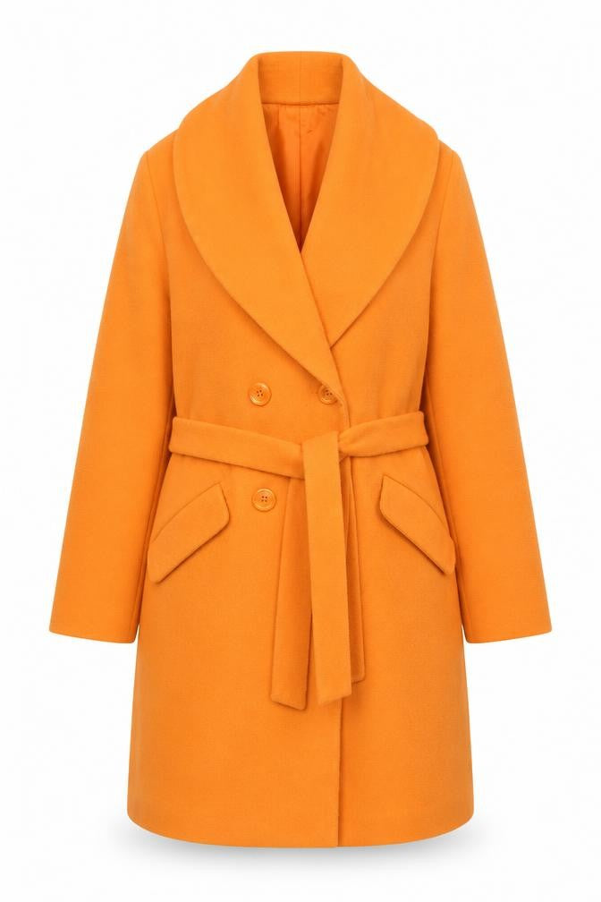 Front view of Kaleidoscope Women's Orange Coat, UK 12, Belted Overcoat