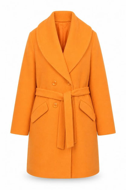 Front view of Kaleidoscope Women's Orange Coat, UK 12, Belted Overcoat