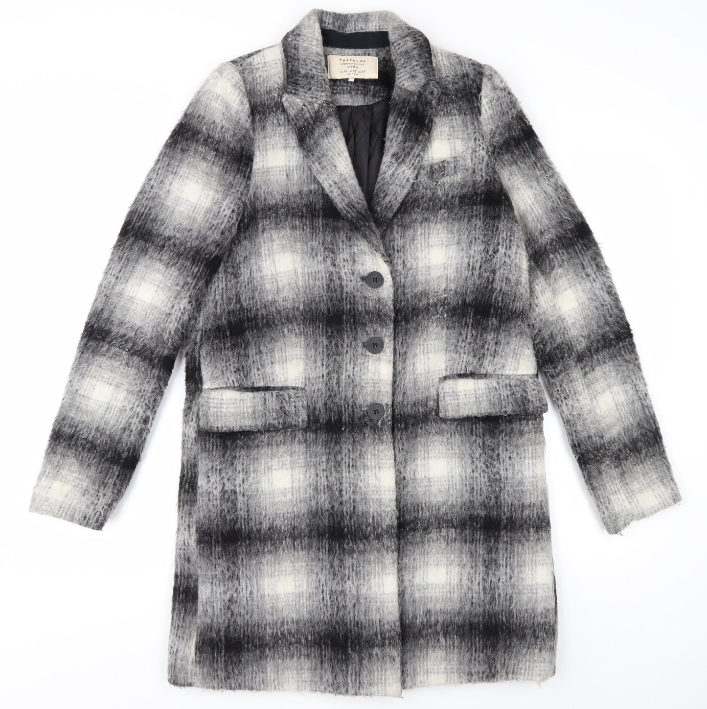 Zara Women's Grey Check Mid-Length Coat XS