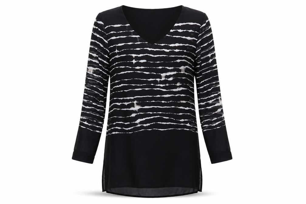 Soyaconcept Women's Black Striped Tunic - Size S, V-Neck