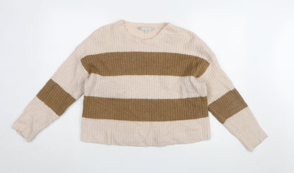 Additional front view of Red Herring Women's Beige Striped jumper, size 14