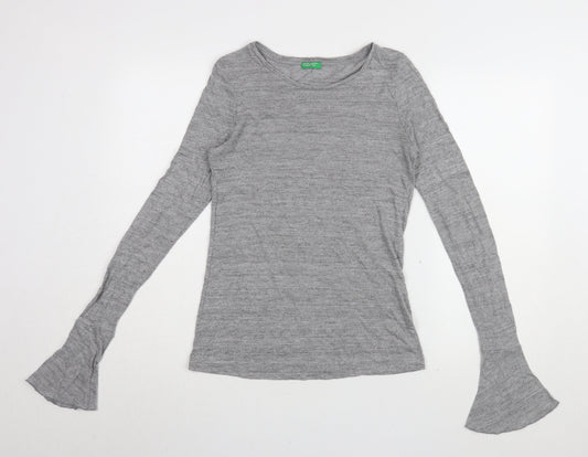 Benetton Women's Grey Long Sleeve T-Shirt, Size S